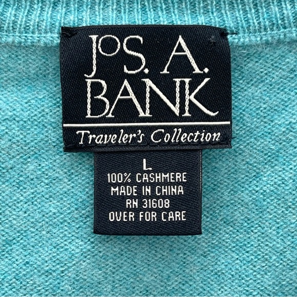 Jos A Bank Traveler Performance Tailored Fit Cashmere V-Neck Sweater Retro Blue - Picture 2 of 8
